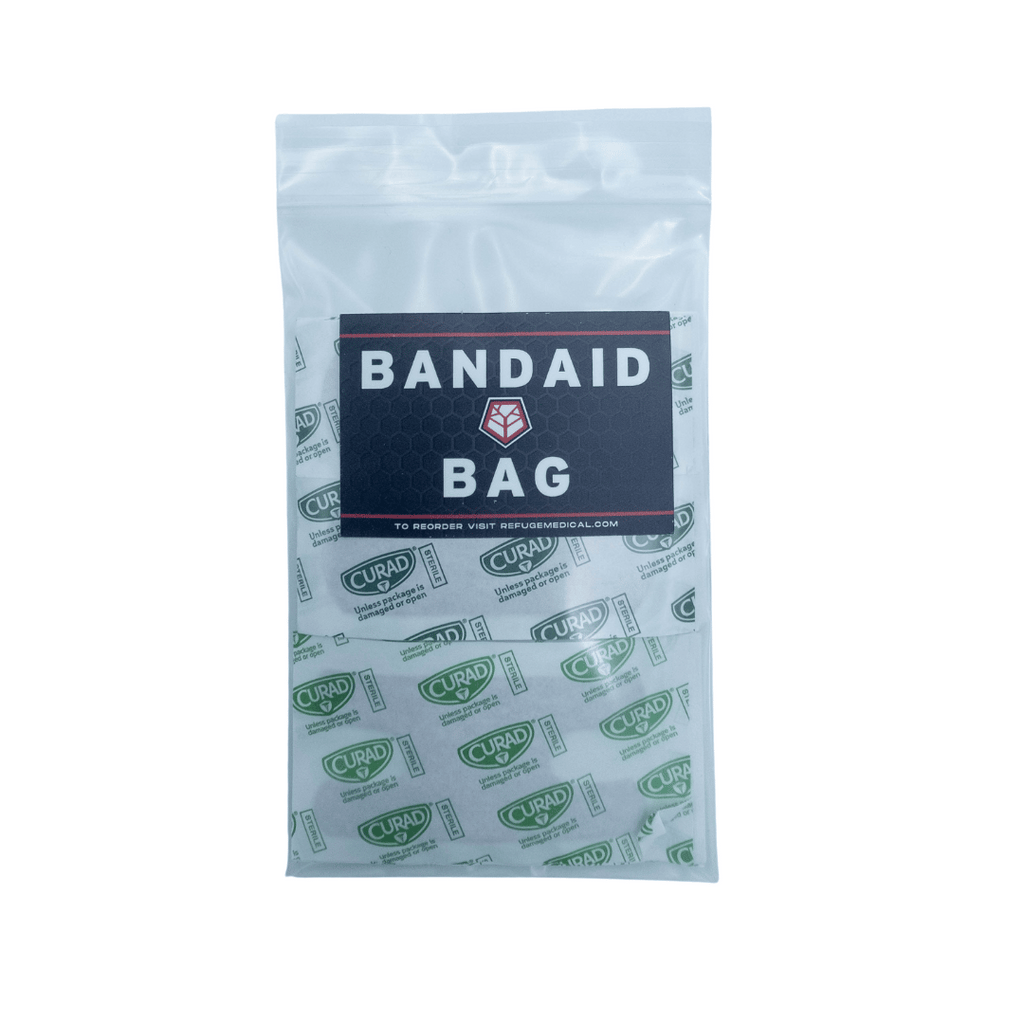 Refuge Medical Bandaid bag components in poly bag
