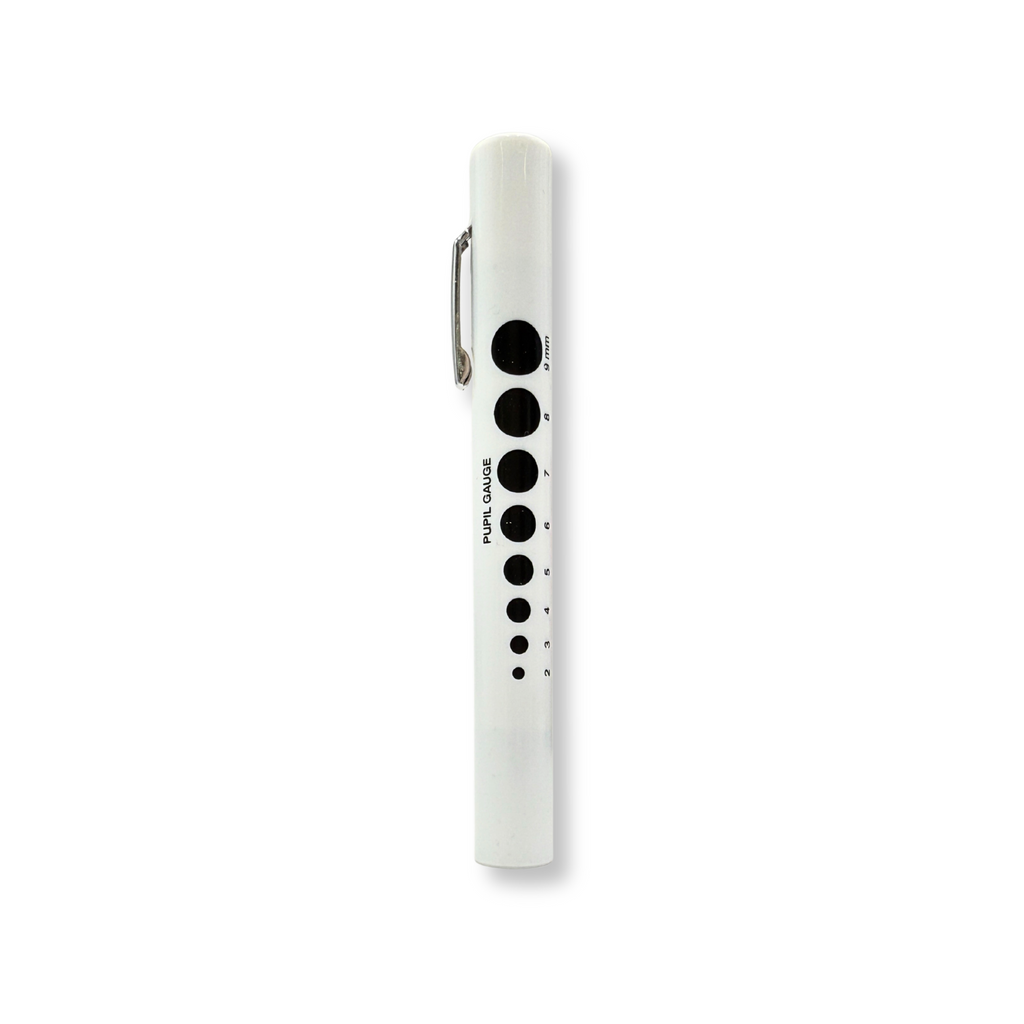 White exam pen with black pupil gauge diagram on a white background