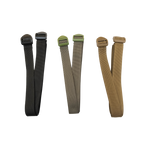 Three attachment straps in black, green, and coyote colors, designed for securing a first aid kit in a vehicle headrest.