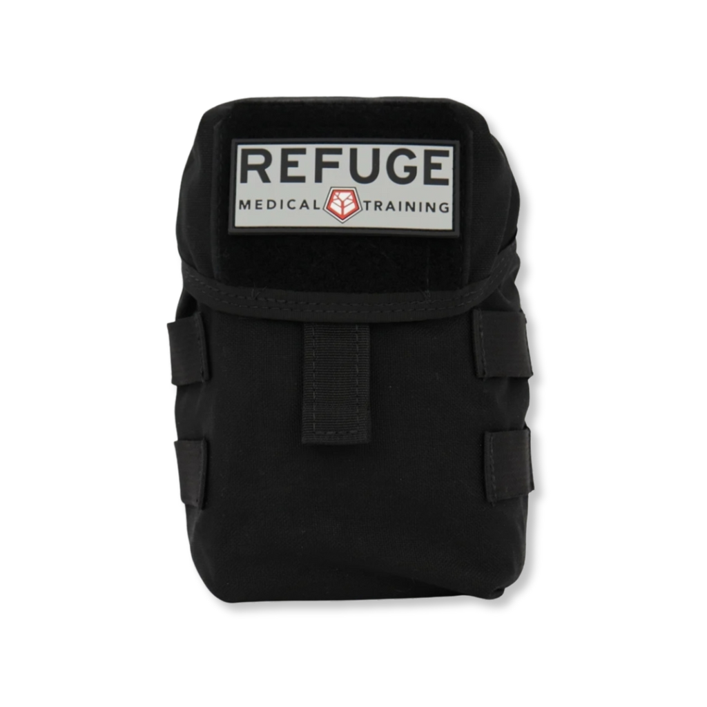 Refuge Medical BearFAK First Aid Kit - Black MOLLE-compatible pouch with Refuge Medical grey patch.
