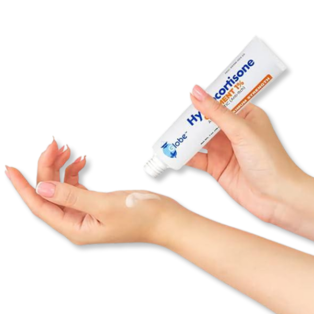 Hand applying Hydrocortisone cream to hand