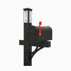 Solar Illuminated Black Single Post Two Door Mailbox Kit