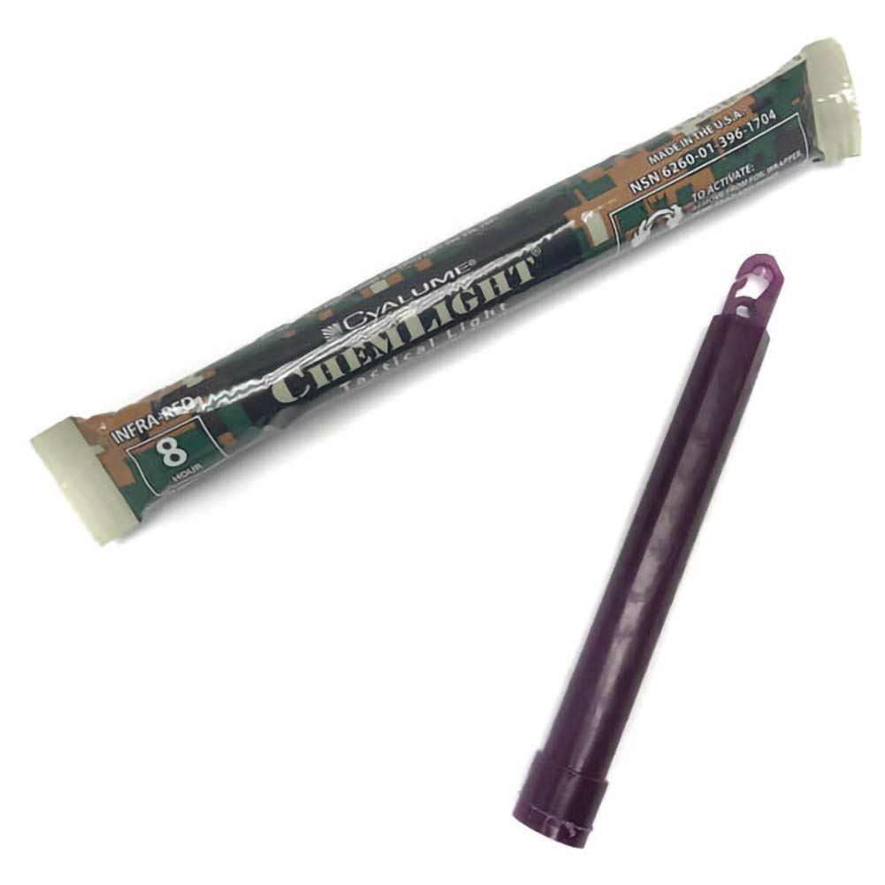A chemical lightstick, commonly used for signaling during emergencies, is displayed alongside its packaging.