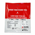 Eldon Blood Typing Kit packaging with red and white design on a white background