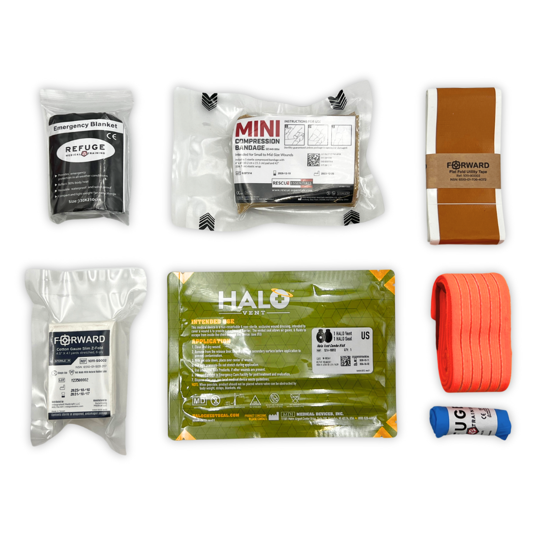 The KIDDO First Aid Kit contains life saving components that could be used in a massive bleeding event.