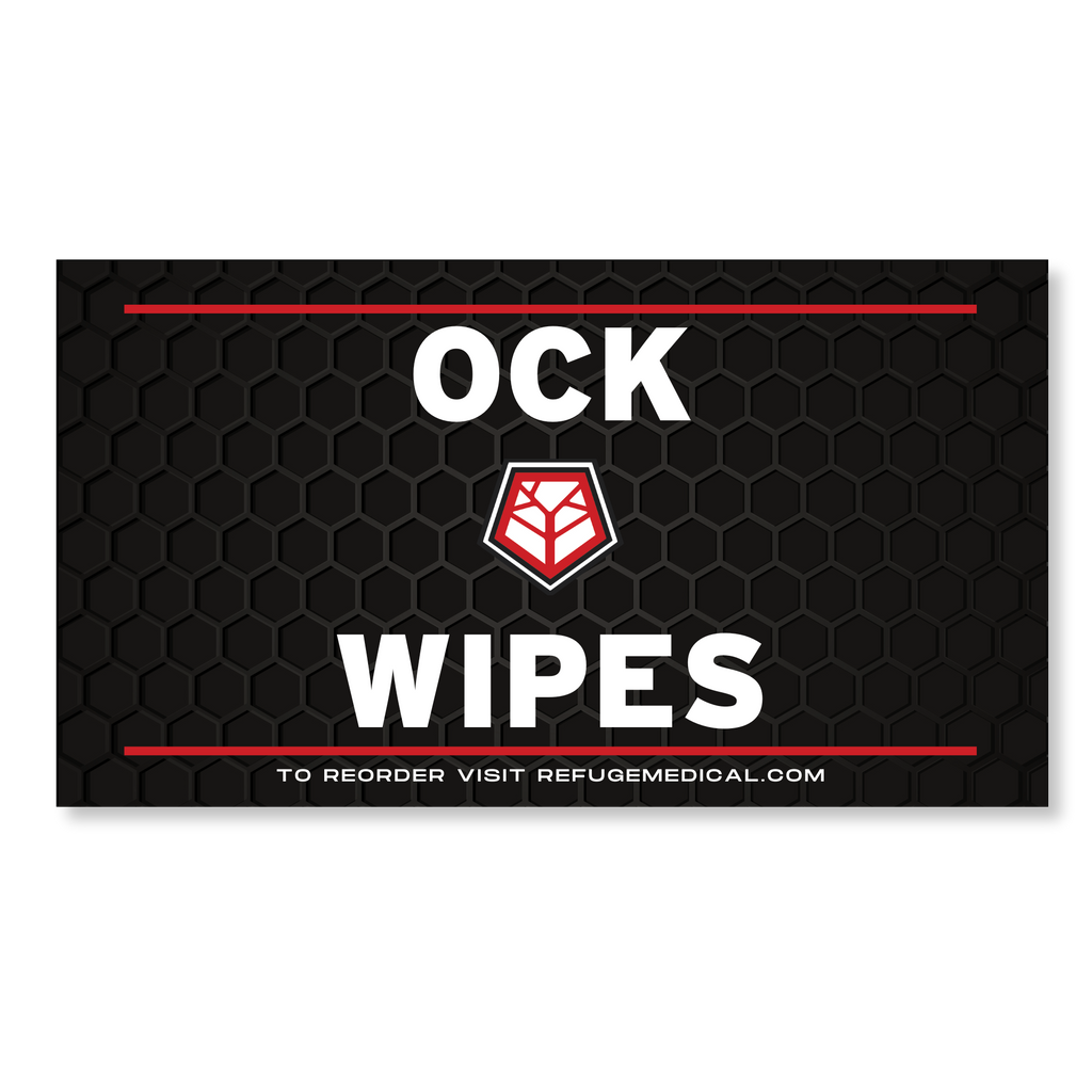 Product packaging for 'OCK Wipes' with a black background and red accents.