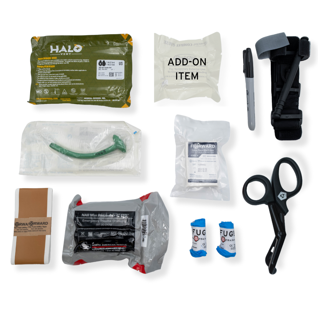 Refuge Medical OPFAK First Aid Kit - Components included with the OPFAK