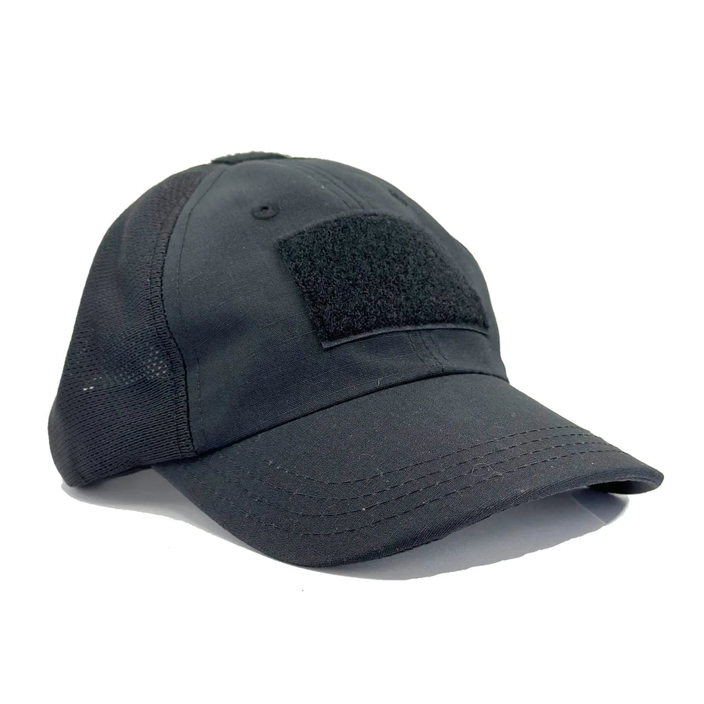 Black hat with hook & loop on the front and top