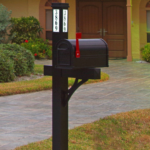 Solar Illuminated Black Single Post Two Door Mailbox Kit