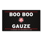 Boo Boo Gauze packaging with a red hexagonal logo on a black background
