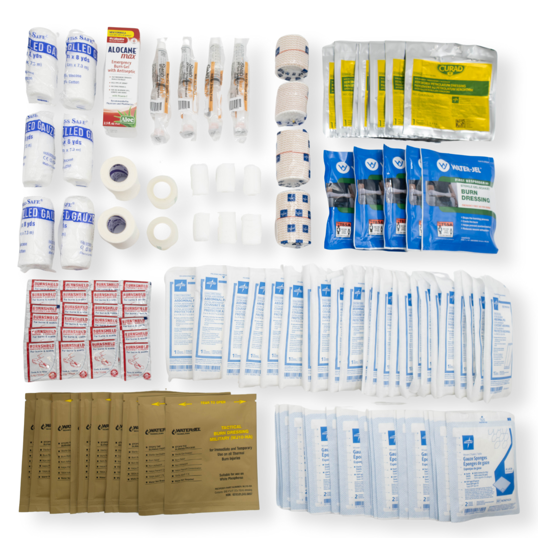 Refuge Medical Burn Bucket First Aid Kit - components included