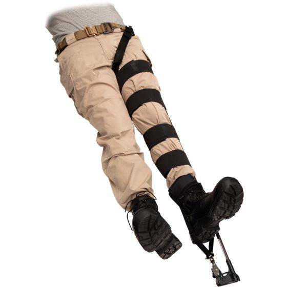 Traction splint being simulated on a person's leg