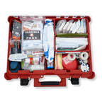 Refuge Medical Tool Box Kit Refill - components in red compartment box, open (box not included)