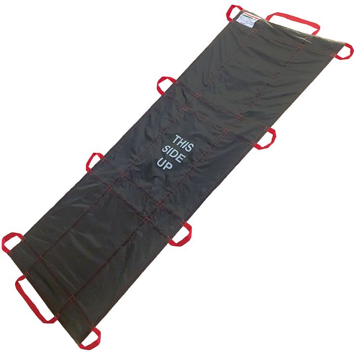 A Responder QuikLitter emergency carry litter with red nylon webbing and handles