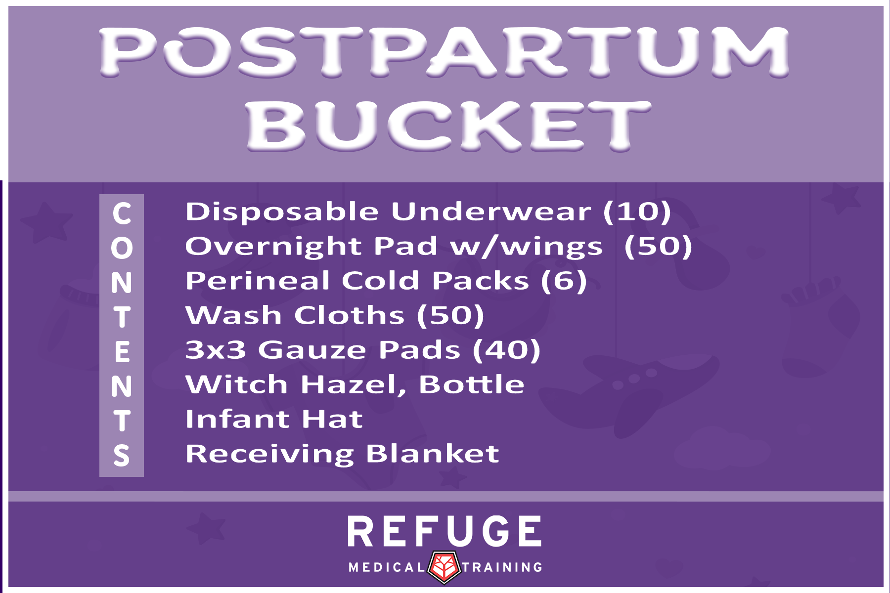 Refuge Medical Birth and Postpartum Bucket First Aid - Postpartum Bucket label