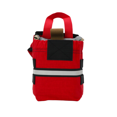 Refuge Medical BearFAK First Aid Kit - Red, velcro top open to show the red pull handle to deploy the inner pouch